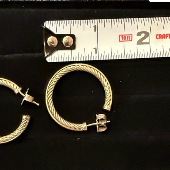 David Yurman 18k & SS Twist Hoop Earrings - Silver cable inside 18k outside - Picture 2 of 11